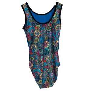 Pelle Girls Floral Leotard with Black Trim on Neck and Arms Size L